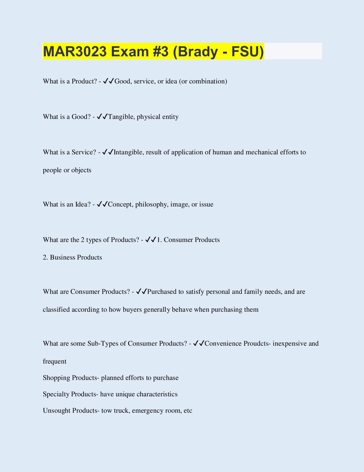 Preview image for MAR3023 Exam #3 (Brady - FSU) |  80 Questions with 100% Correct Answers | Updated 2023